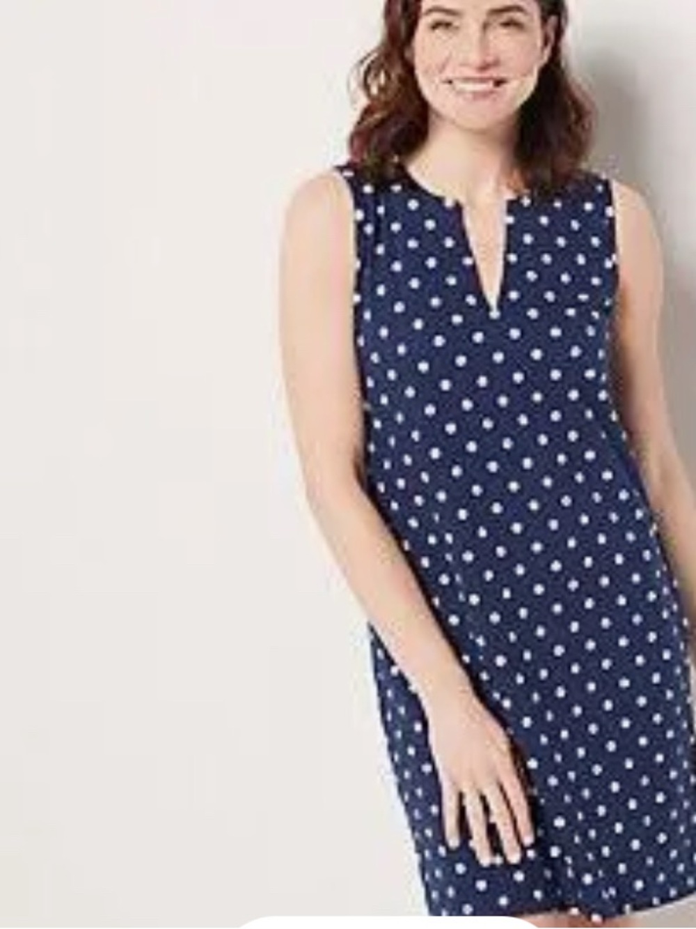 Lands End Navy Polka Dot Sleeveless Shift Dress